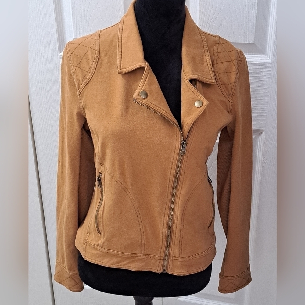 Time And Tru Tan Moto Jacket Size M (8-10)